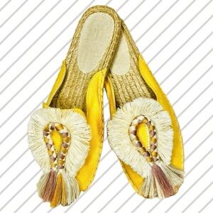 NWOT! Yellow Slip On Espadrilles - Ivory, Orange, & Rose Rope & Tassels - Size 7